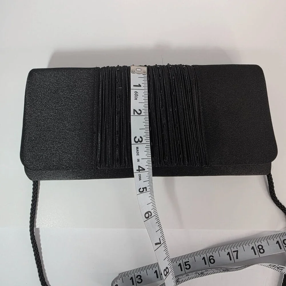 Black Satin Beaded Clutch Evening Bag Crossbody Formal - Picture 11 of 12